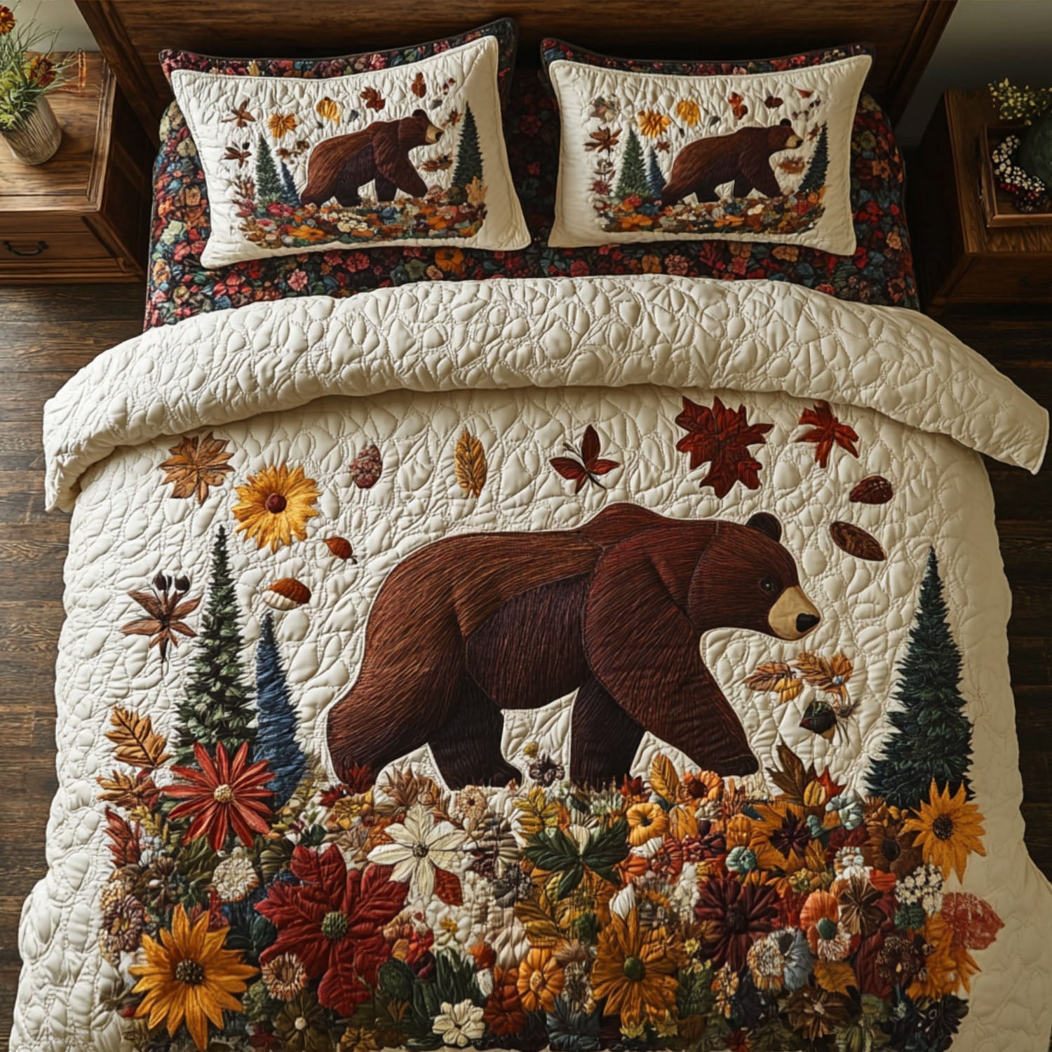 Golden Forest Walk Quilted Bedding Set Bed Decor Christmas Gifts For Wildlife Lovers