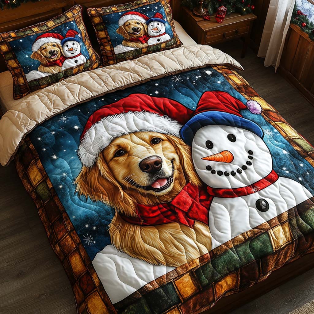 Golden Friendship Quilted Bedding Set Christmas Duvet Cover Best Gifts For Dog Lovers