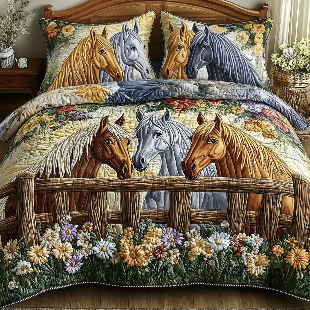 Golden Gallop Quilted Bedding Set Duvet Cover Bed Sheet Set Inexpensive Gifts For Horse Lovers