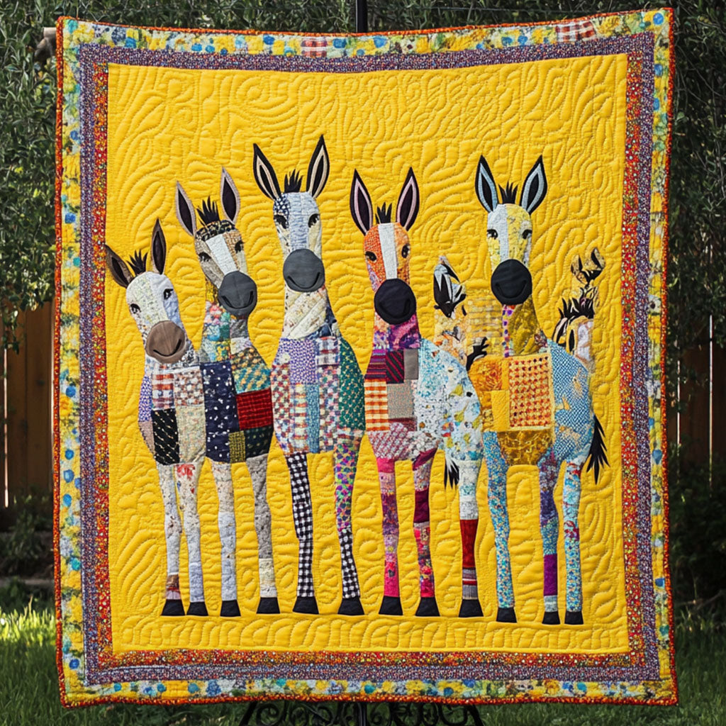 Golden Gallop Quilted Blanket Christmas Holiday Gifts For Donkey Owners