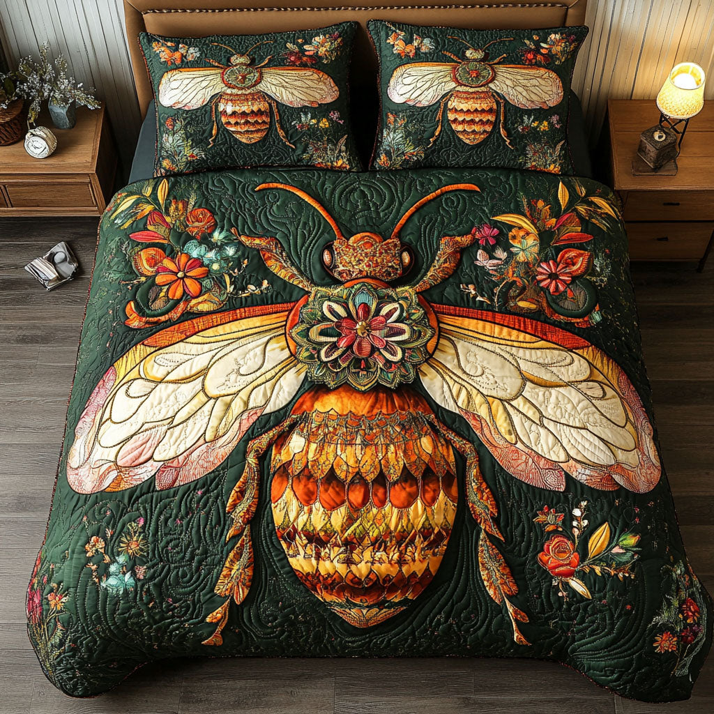Golden Garden Bee Quilted Bedding Set Best Christmas Duvet Cover Set Bee Birthday Gifts