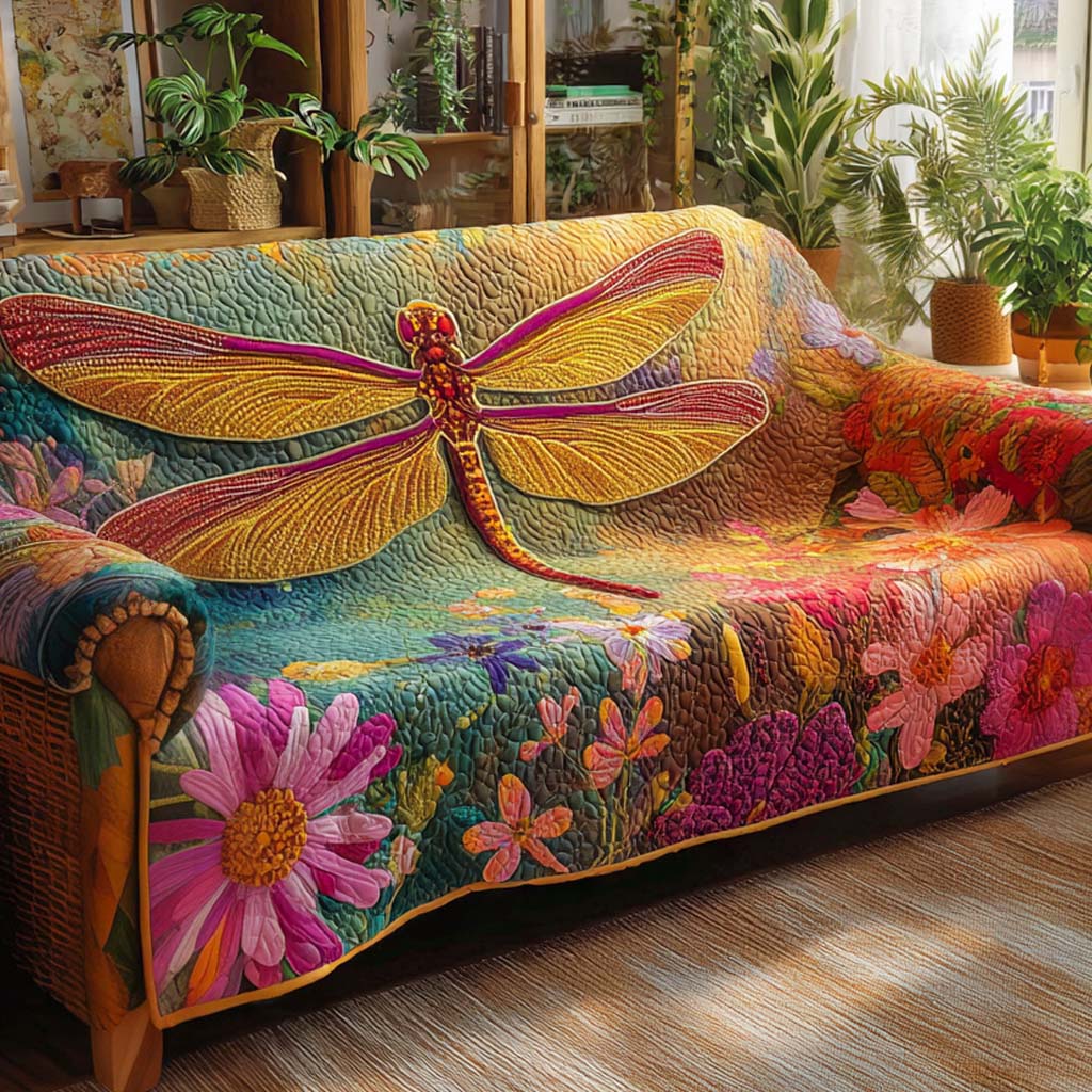 Golden Garden Flight Quilted Sofa Cover Sofa Chaise Cover Birthday Gifts For Dragonfly Lovers