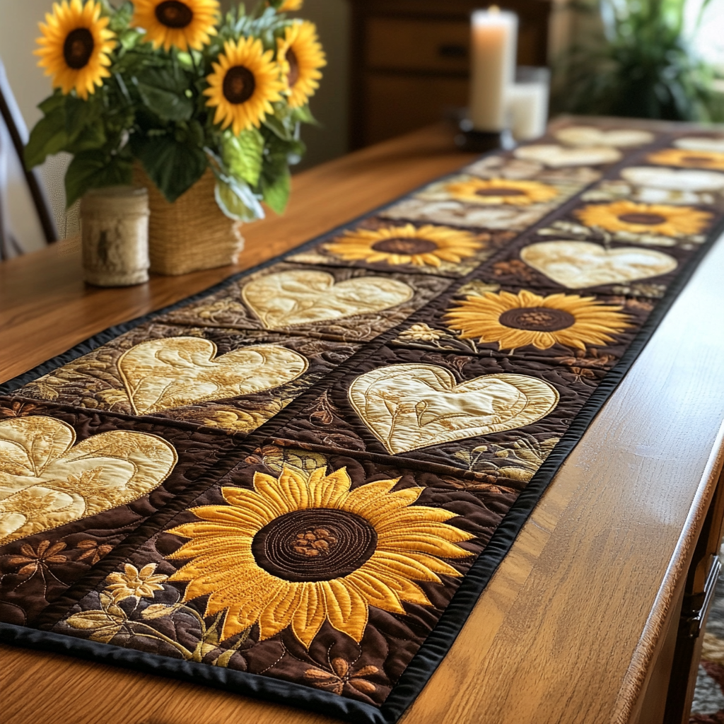Golden Garden Quilted Table Runner Floral Table Runner Dining Table Decor