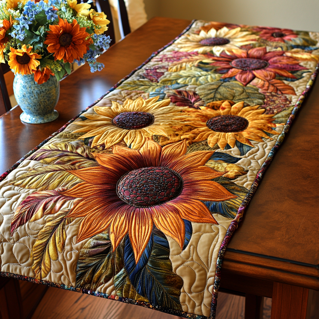 Golden Garden Quilted Table Runner Flower Table Runner Dining Table Decor Ideas