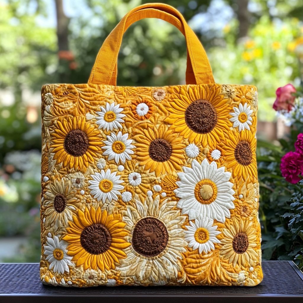 Golden Garden Quilted Tote Bag Sunflower Theme Gifts