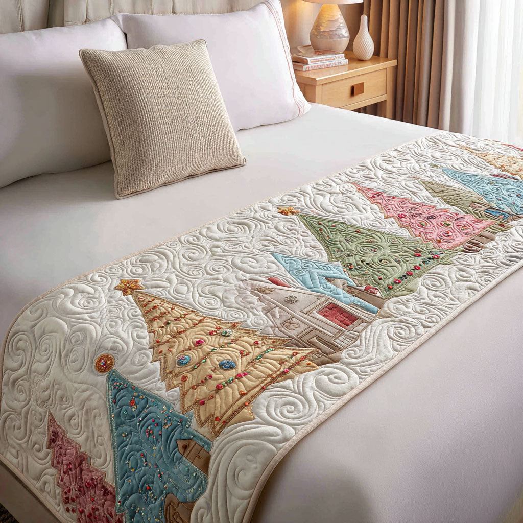 Golden Garland Tree Quilted Bed Runner Christmas Bed Decor Christmas Gifts