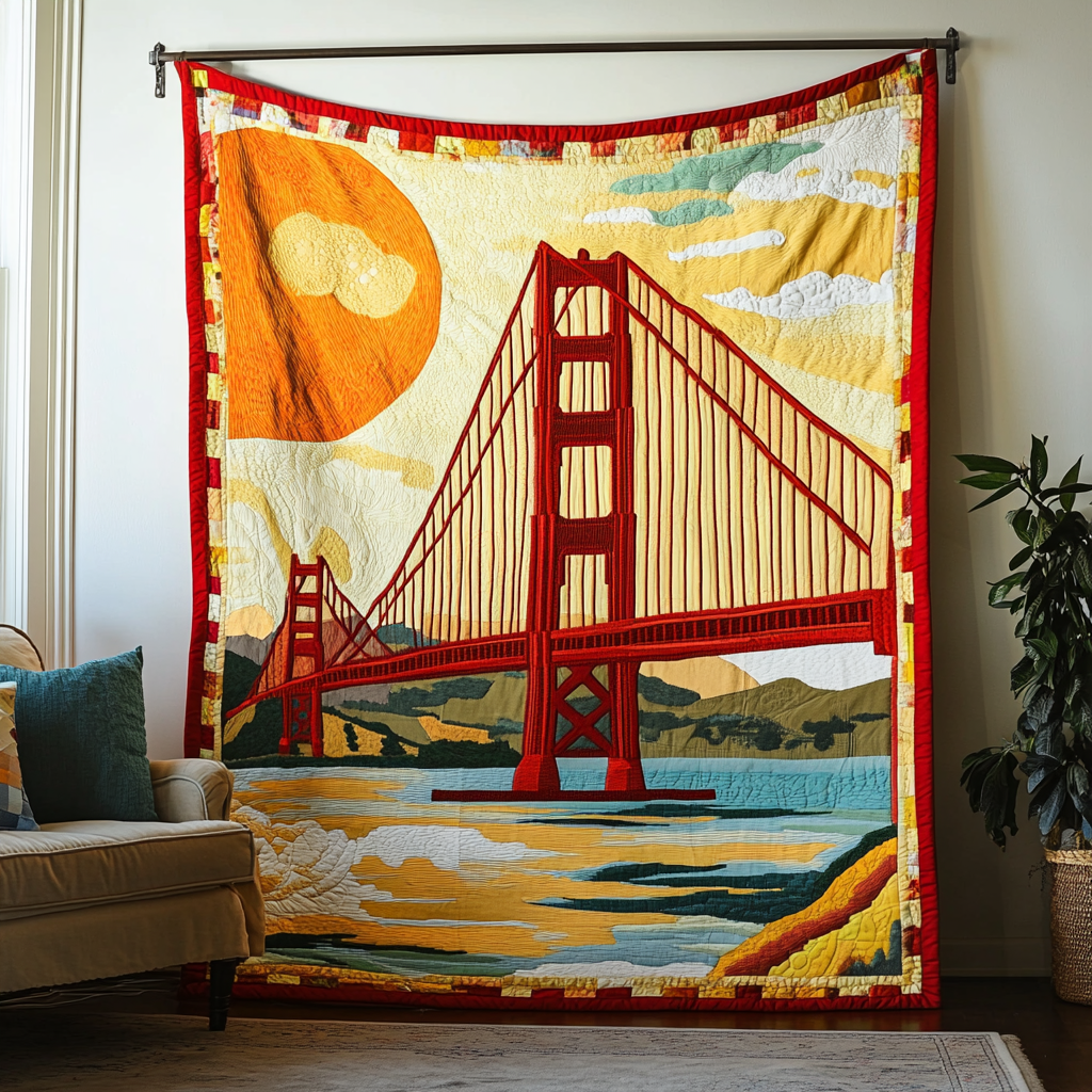 Golden Gate Glow Quilted Blanket Best Throw Blanket Gift For Nature Lovers