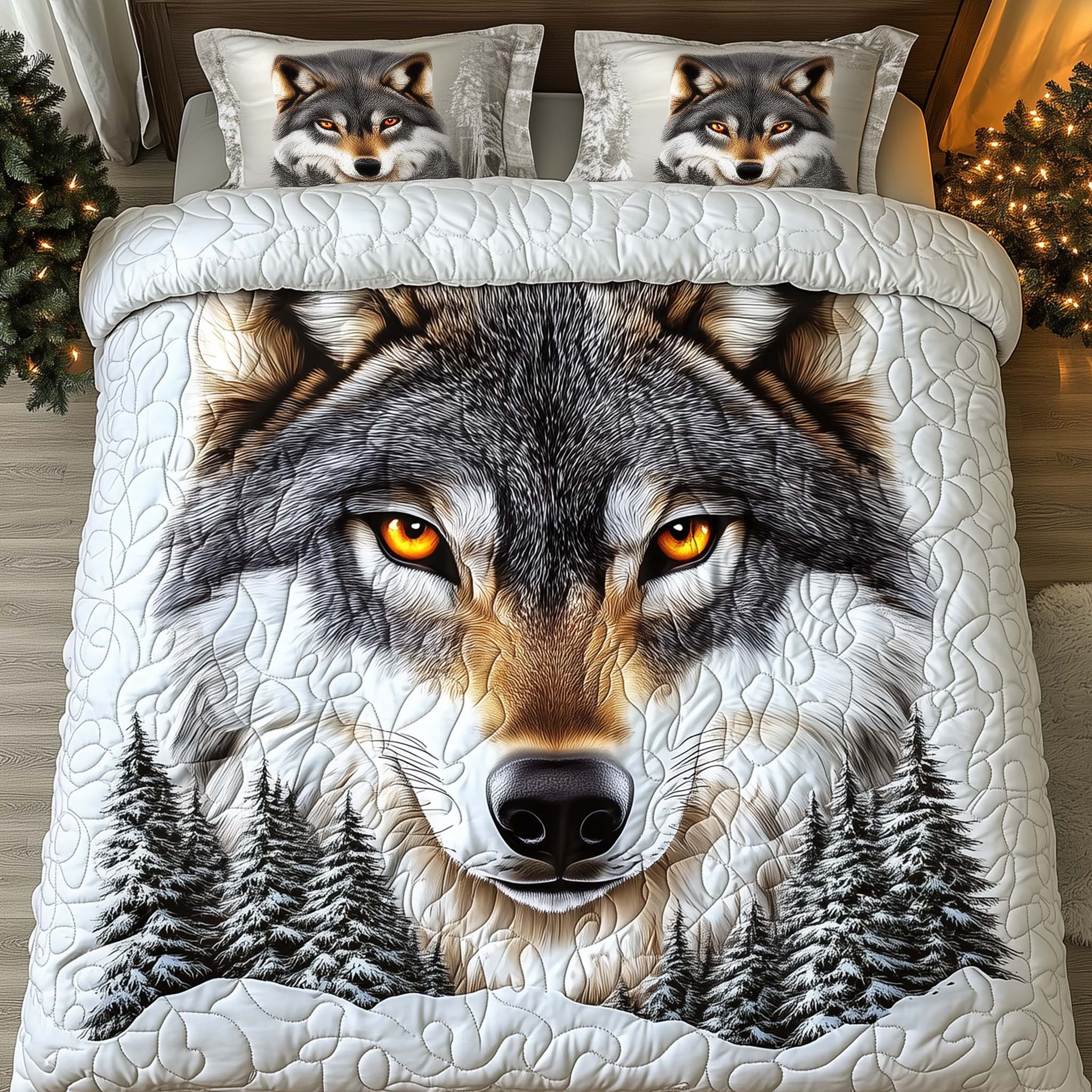 Golden Gaze Quilted Bedding Set Wild Cat Bedroom Decor Bold Gift For Animal Lovers