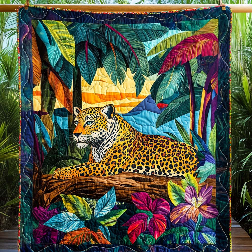 Golden Gaze Quilted Blanket Leopard Blanket Leopard Gifts For Her