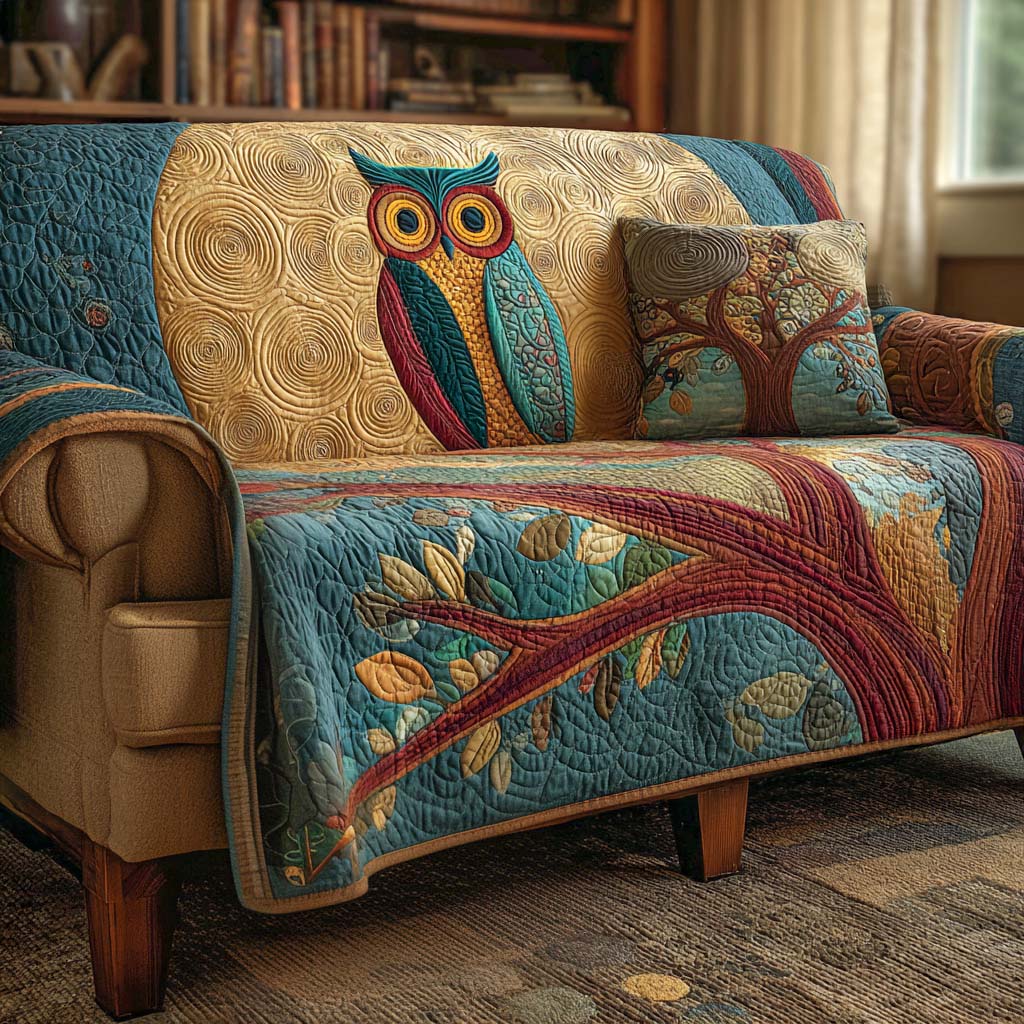 Golden Gaze Quilted Sofa Cover Couch Protector Owl Gifts For Him Her