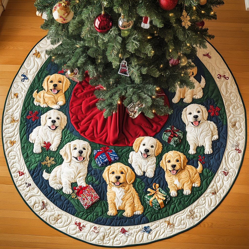 Golden Gift Chritstmas Quilted Tree Skirt Lovely Holiday Tree Skirt for Festive Vibes