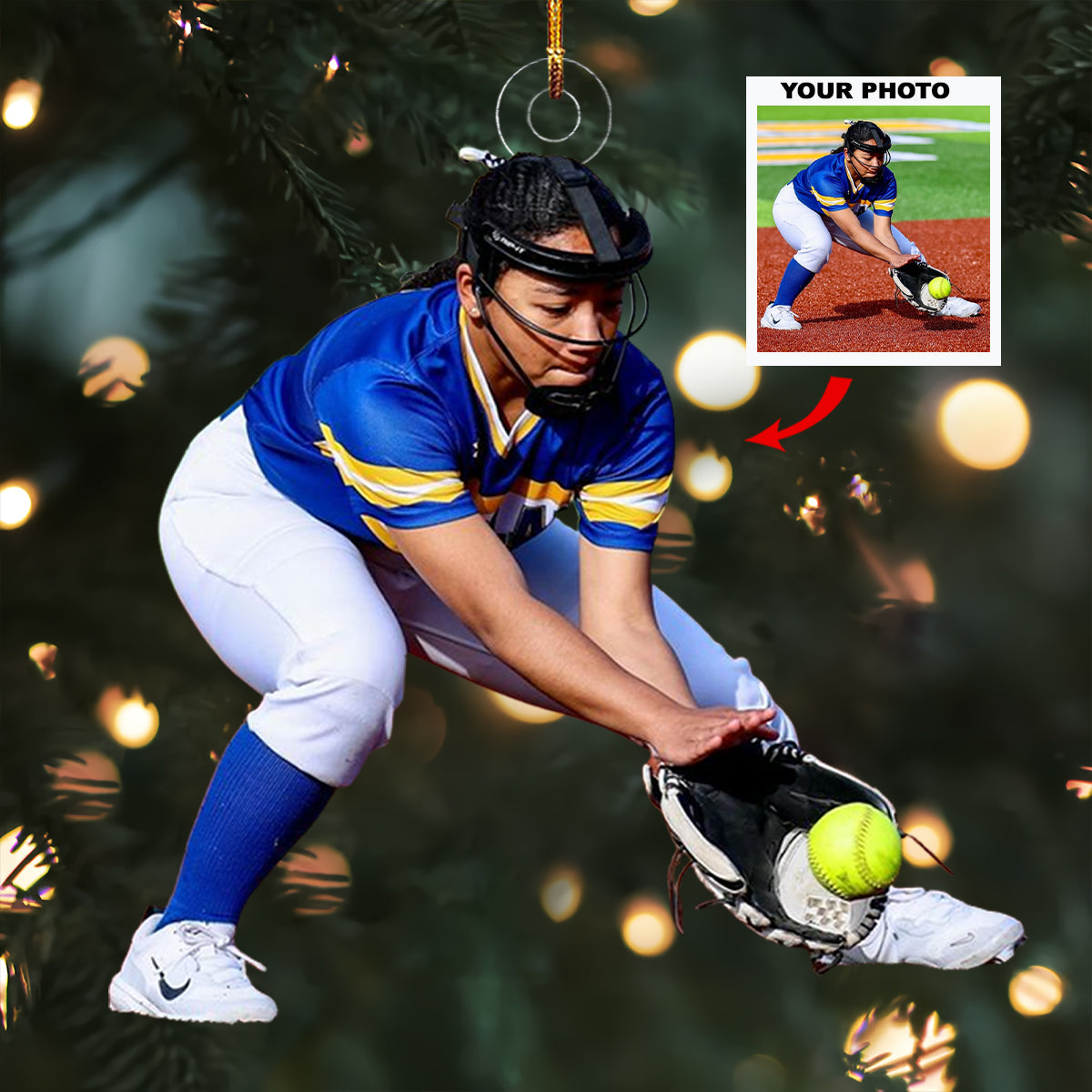 Golden Glove Personalized Photo Mica Ornament Christmas Gift For Softball Lovers Softb
