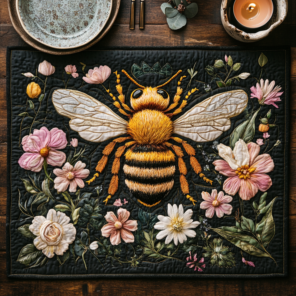 Golden Glow Hive Quilted Place Mat Modern Holiday Decor Best Bee Gifts For Women