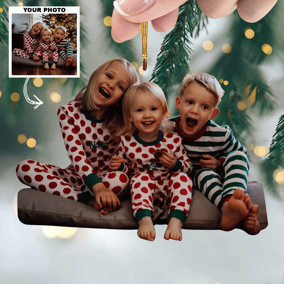 Golden Glow Moments Personalized Photo Mica Ornament Christmas Gift For Family Members
