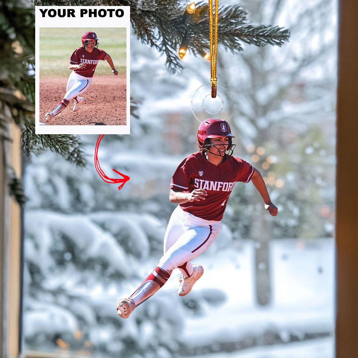 Golden Glow Personalized Photo Mica Ornament Christmas Gift For Baseball Players Baseb