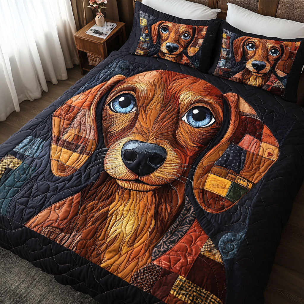 Golden Glow Quilted Bedding Set Bedroom Decor Sausage Dog Themed Gifts