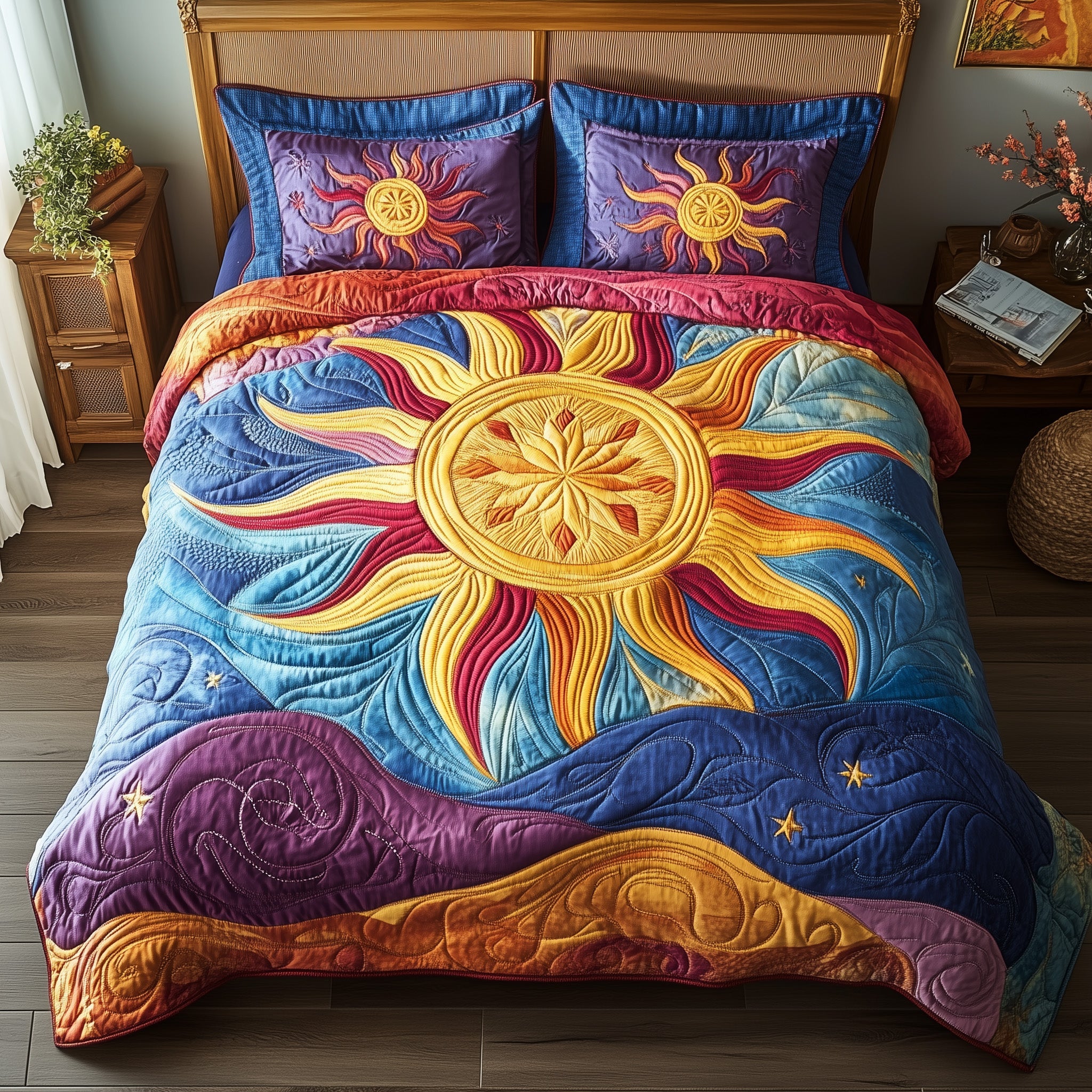 Golden Glow Quilted Bedding Set Cotton Sateen