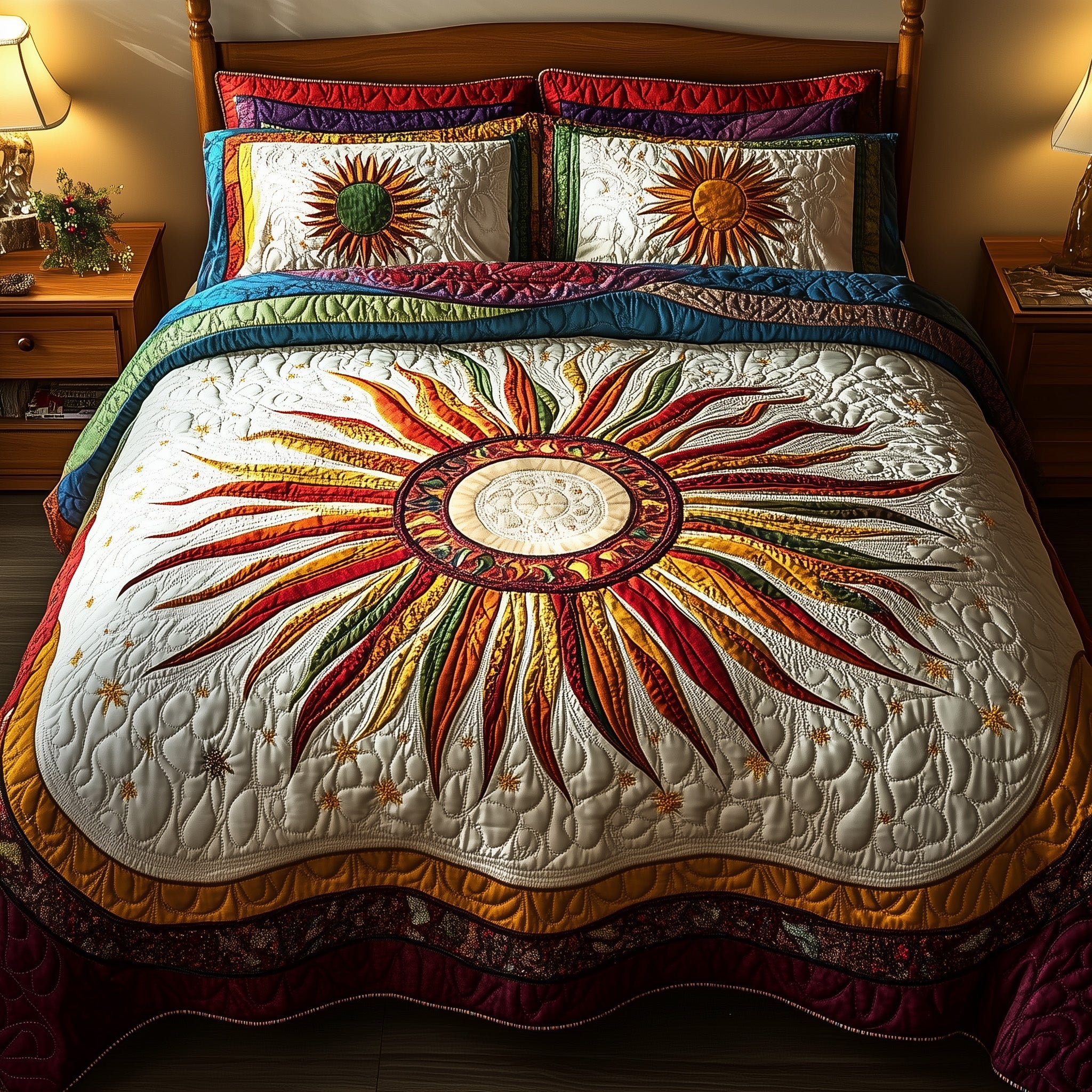 Golden Glow Quilted Bedding Set Duvet Cover Bedspread Meaningful Gifts For Him Birthday