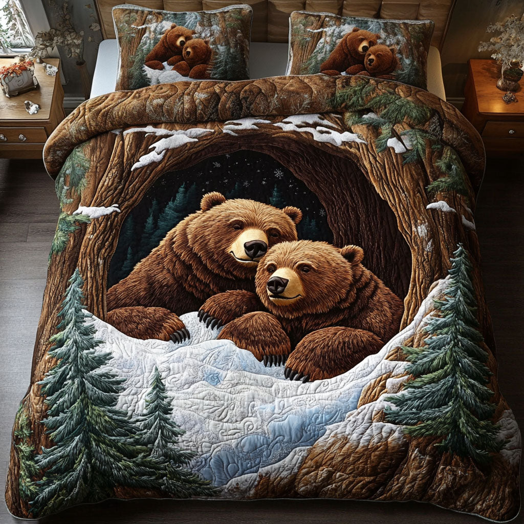 Golden Glow Quilted Bedding Set Holiday Duvet Covers Gifts For Bear Lovers