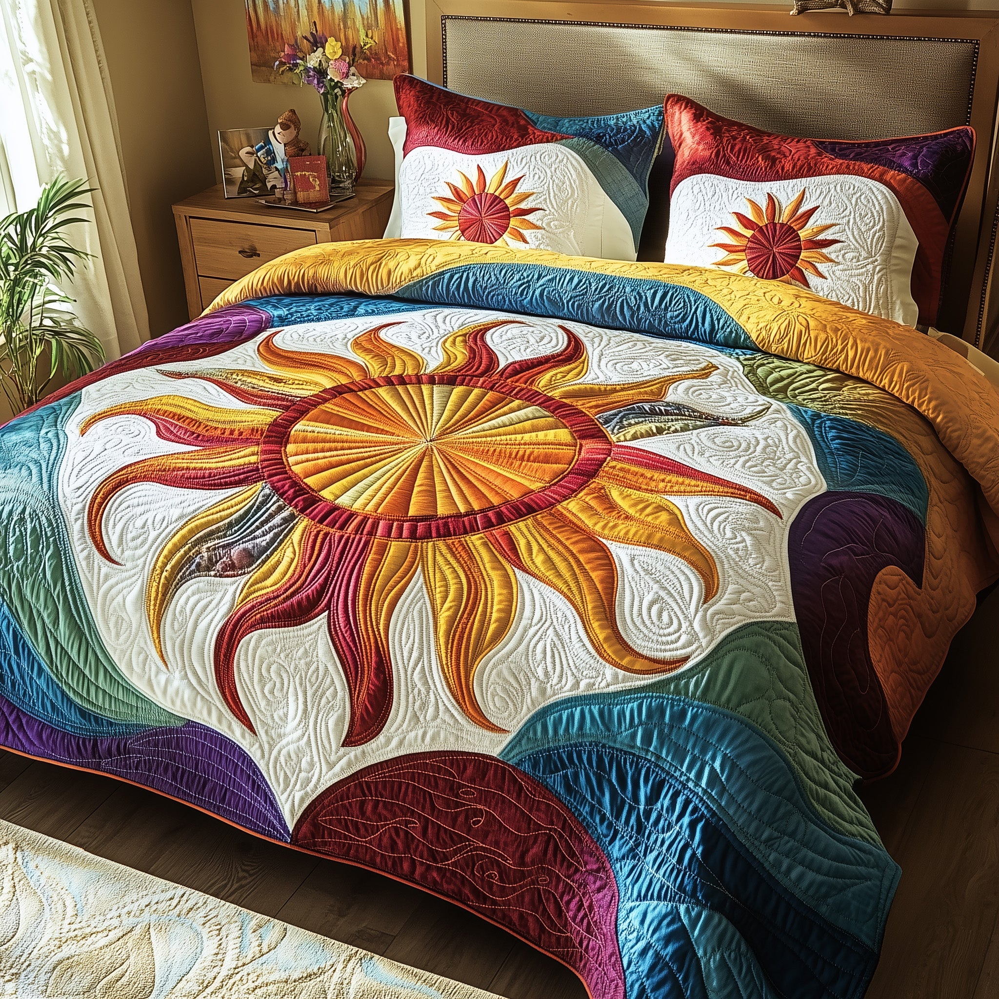 Golden Glow Quilted Bedding Set Housewarming Gift