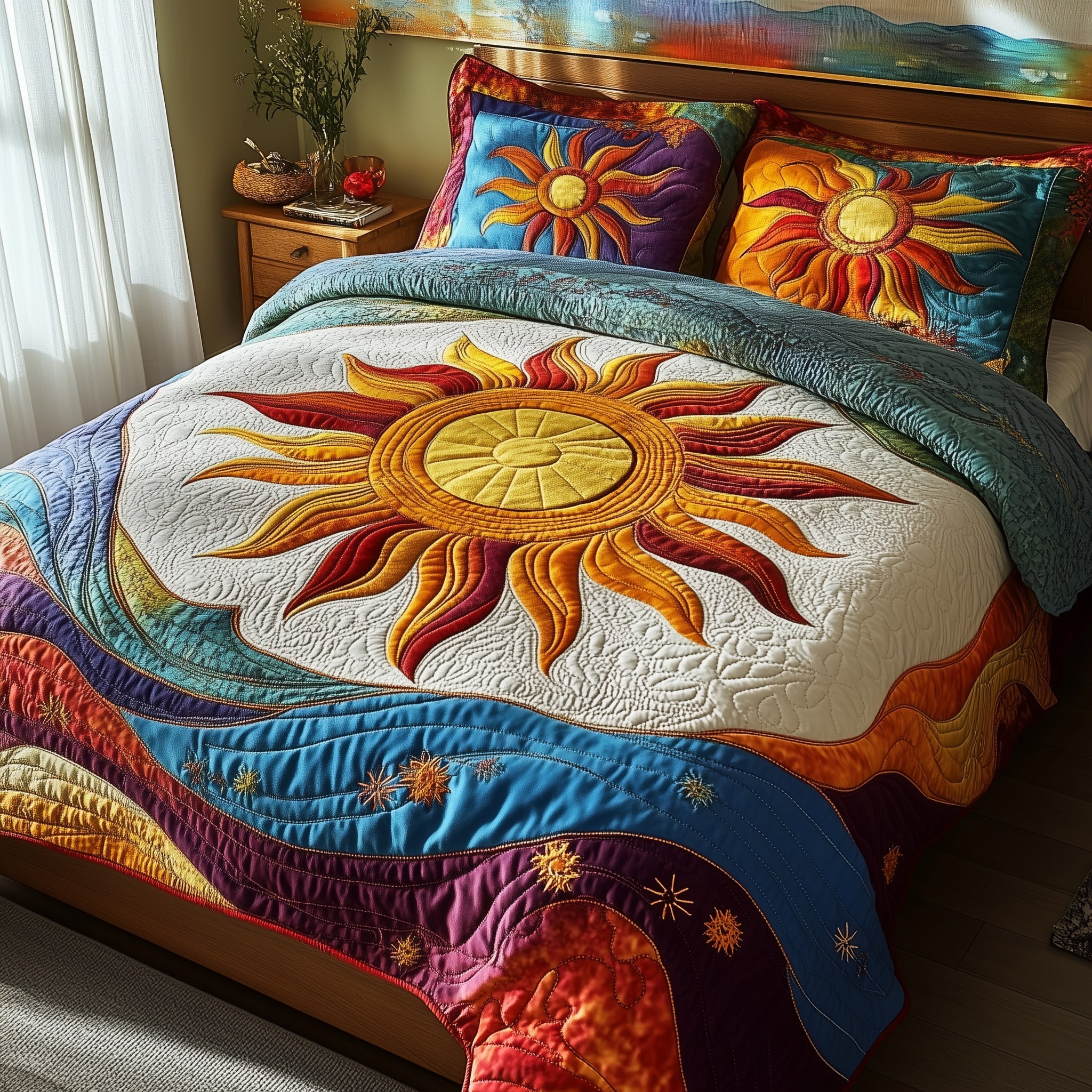 Golden Glow Quilted Bedding Set Microfiber