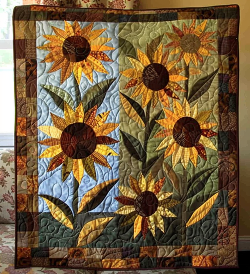 Golden Glow Quilted Blanket Sunflower Gift Items