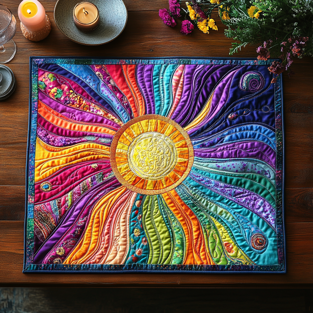 Golden Glow Quilted Place Mat Dining Room Table Decorated For Christmas Fall Autumn Season Gifts