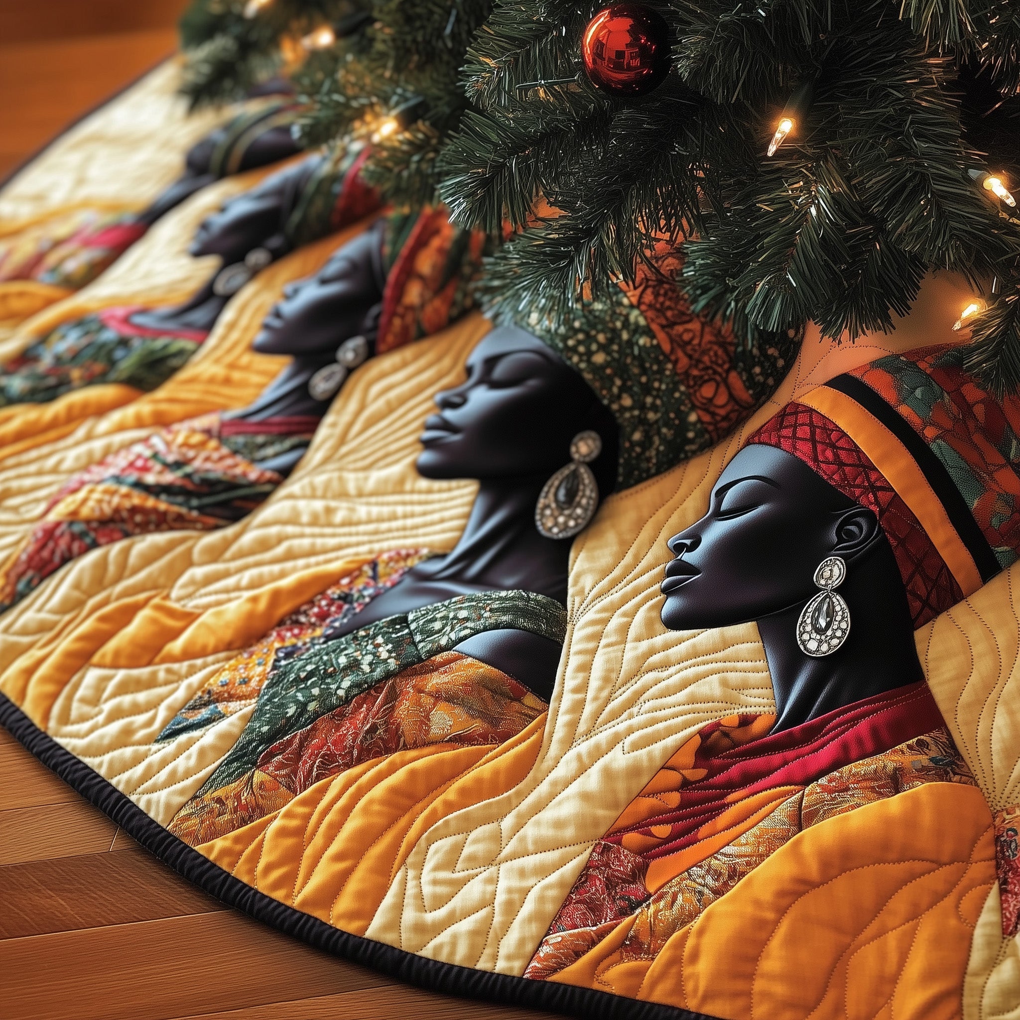 Golden Glow Quilted Tree Skirt Charming Thanksgiving Gift Merch(1)