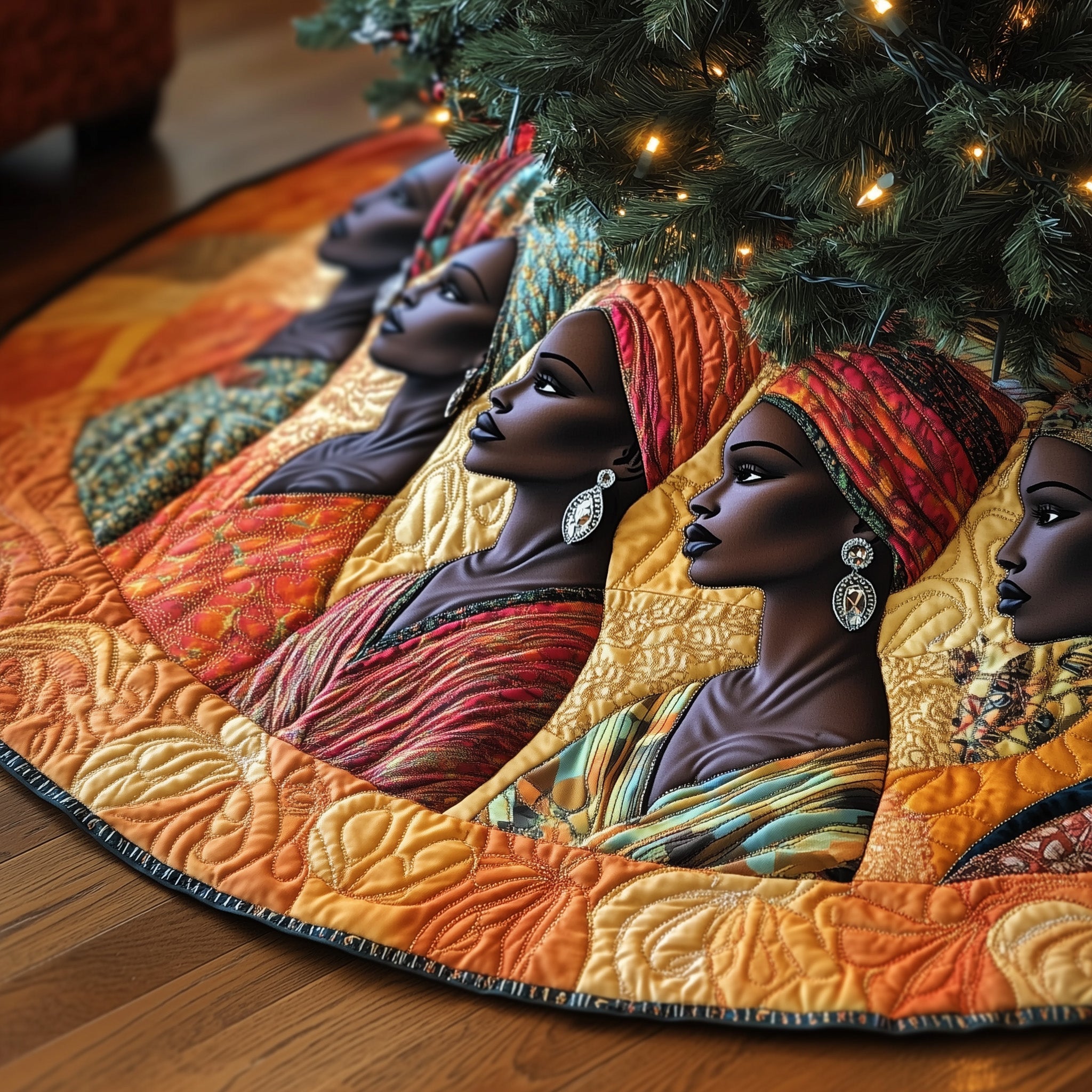 Golden Glow Quilted Tree Skirt Joyful Holiday Season Gift Merch