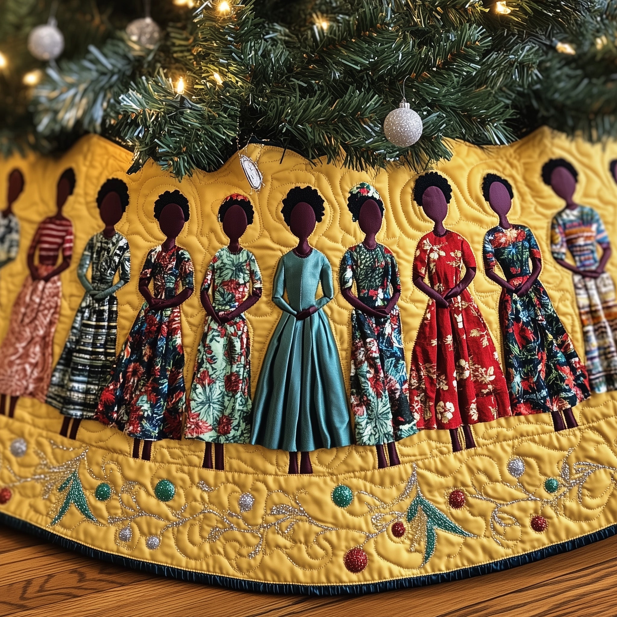 Golden Glow Quilted Tree Skirt Lovely Gift Merch For Couples