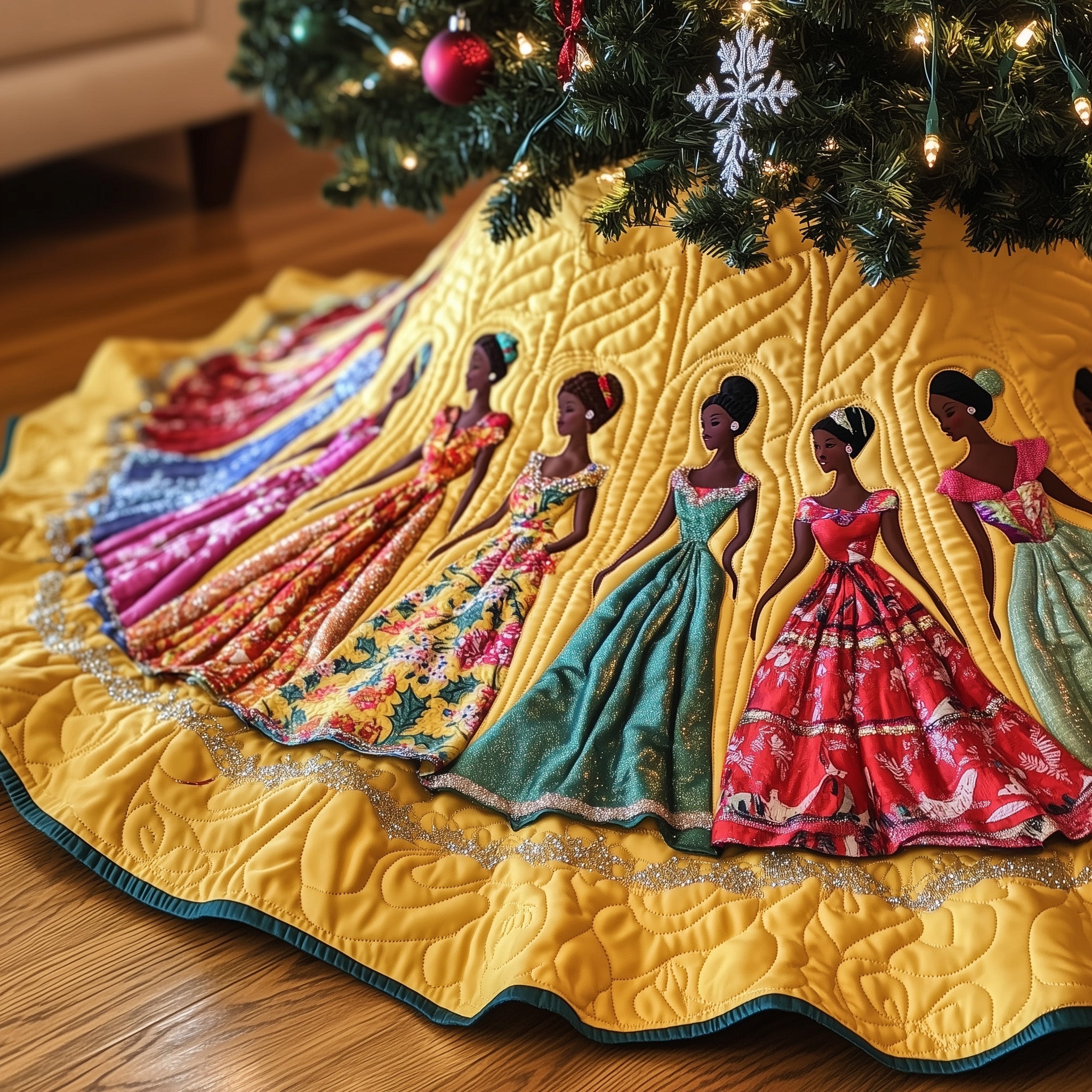 Golden Glow Quilted Tree Skirt Meaningful Anniversary Gift Merch