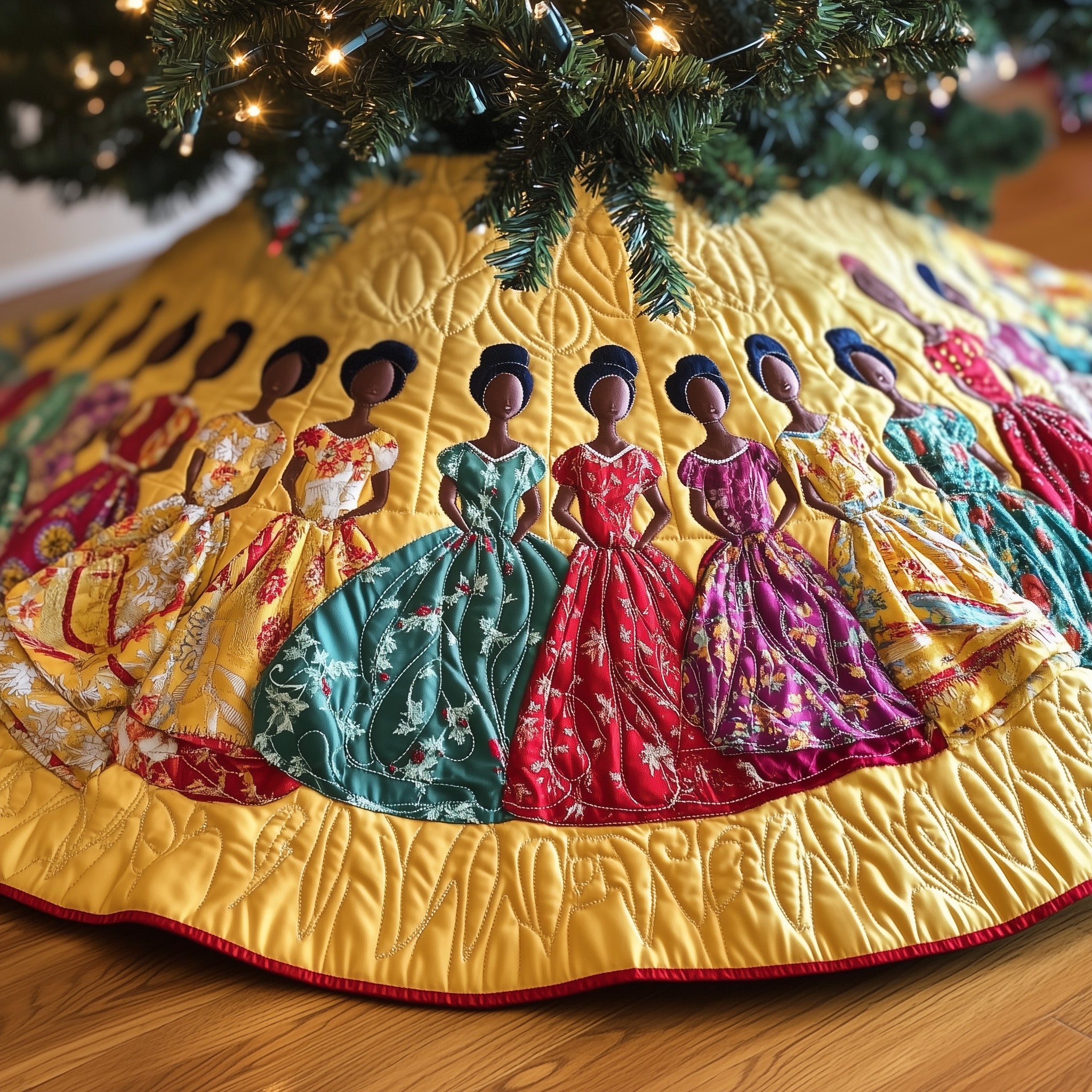 Golden Glow Quilted Tree Skirt Special Birthday Gift Merch