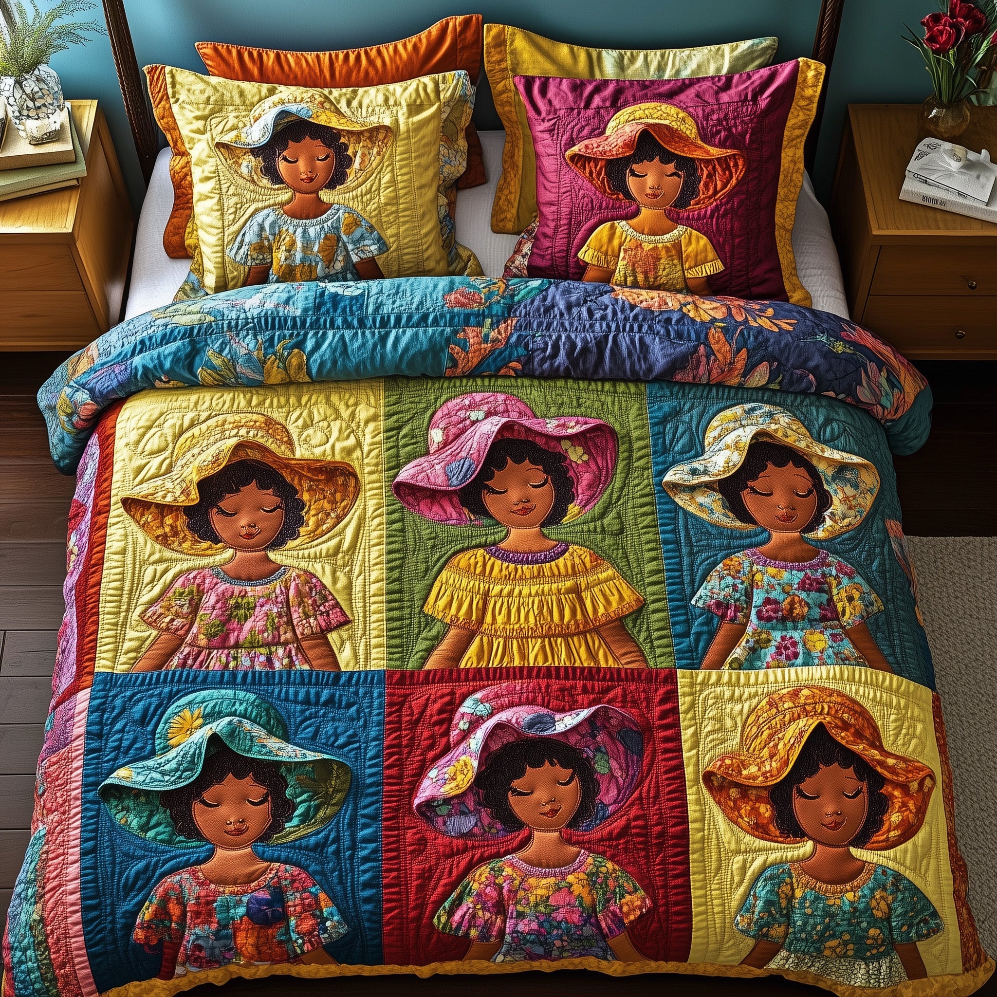 Golden Glow Sunbonnet Quilted Bedding Set Duvet Cover Merchandise Best Melanin Gifts For Ladies