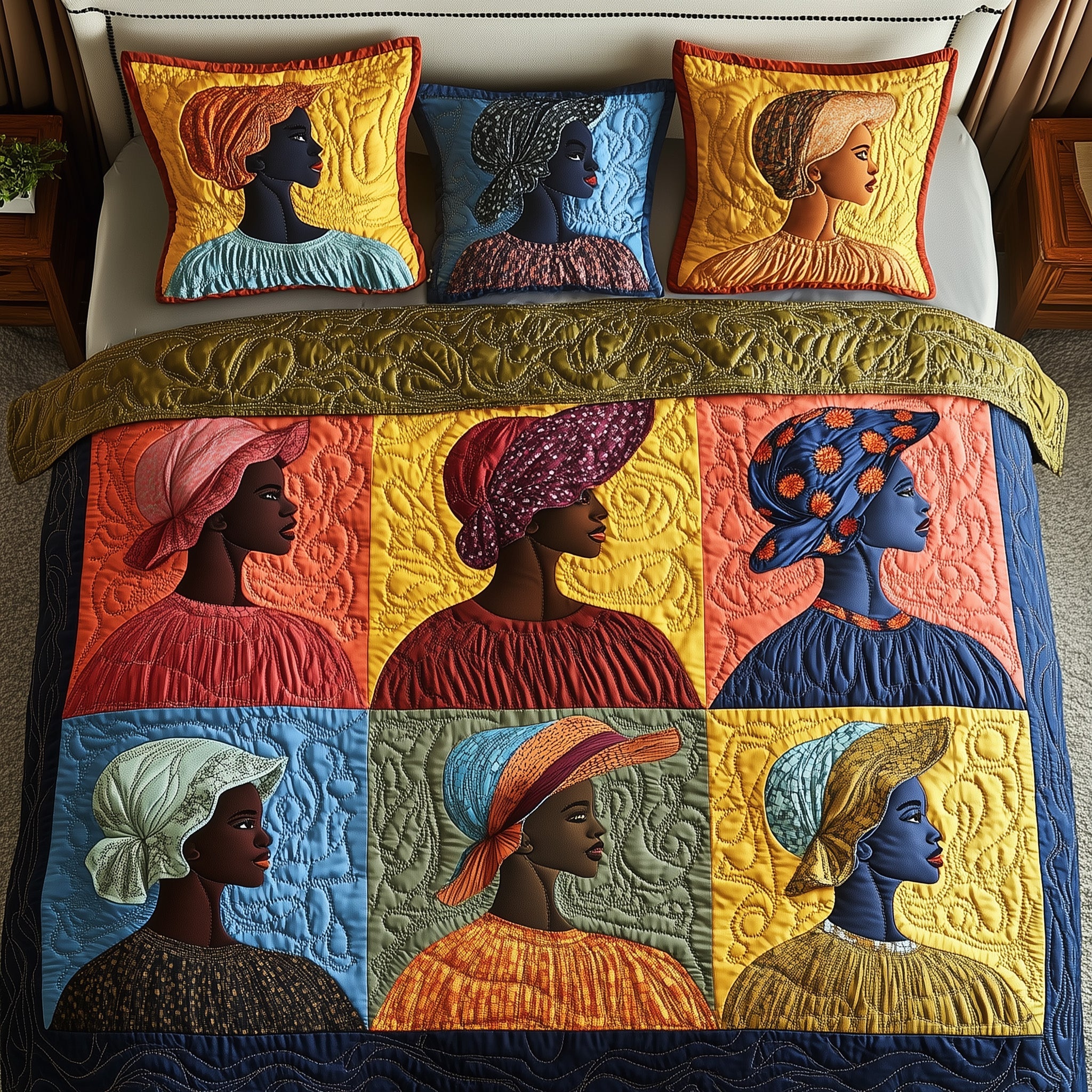 Golden Glow Sunbonnet Quilted Bedding Set Duvet Cover Merchandise Melanin African American Gifts Stuff
