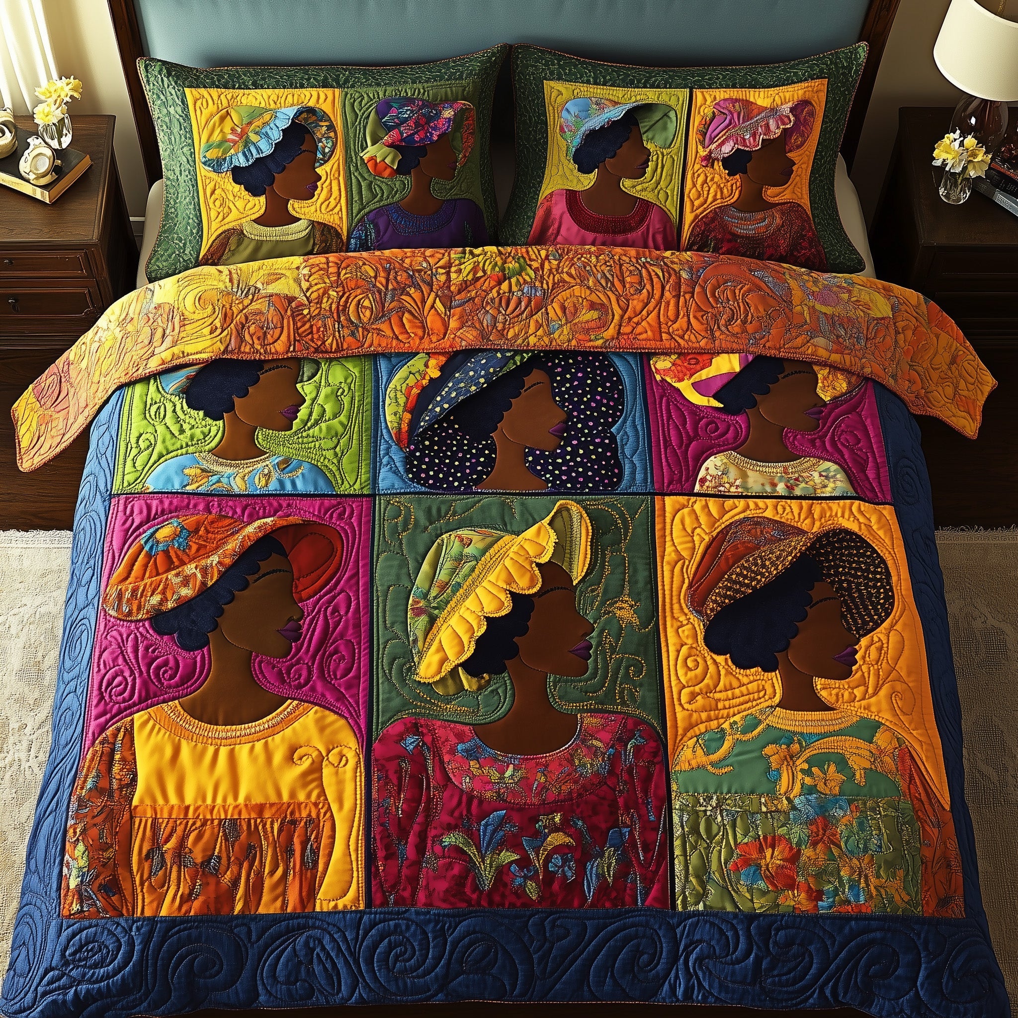 Golden Glow Sunbonnet Quilted Bedding Set Duvet Cover Merchandise Melanin Gifts For Black Women