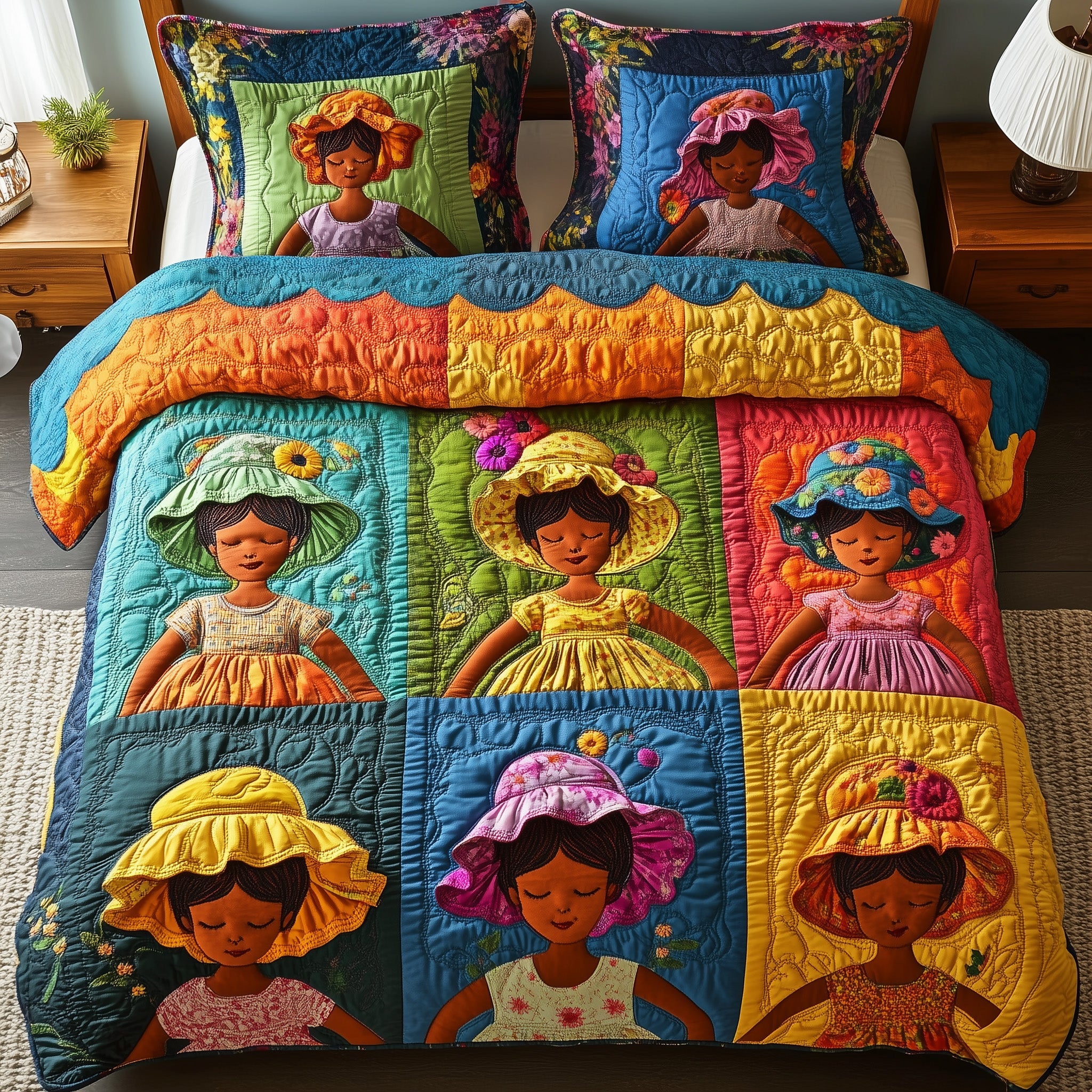 Golden Glow Sunbonnet Quilted Bedding Set Duvet Cover Merchandise Melanin Themed Gifts For Her
