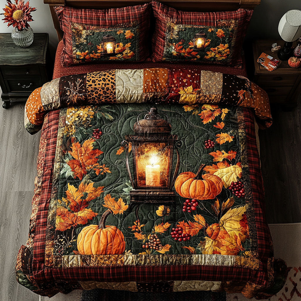 Golden Gourd Garden Quilted Bedding Set Cozy Bedroom Decor Cozy Fall Gift Ideas