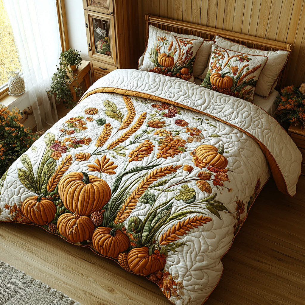 Golden Grains Quilted Bedding Set Unique Bed Sheet Set Autumn Presents