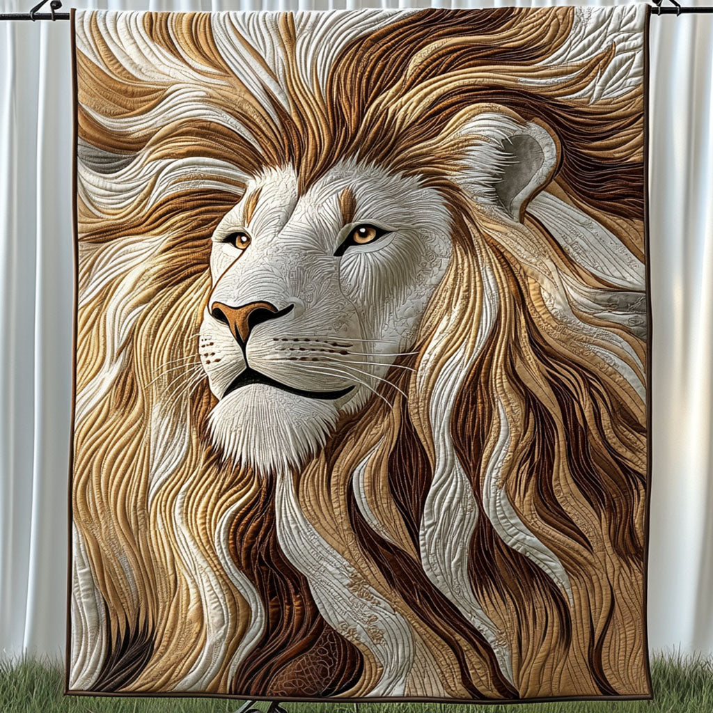 Golden Guardian Quilted Blanket Cute Throw Blanket Lion Gifts For Him