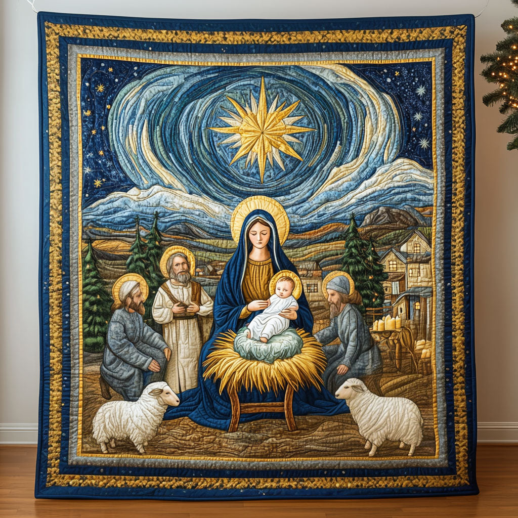 Golden Halo Nativity Quilt Blanket Christian Blanket Religious Christmas Gifts