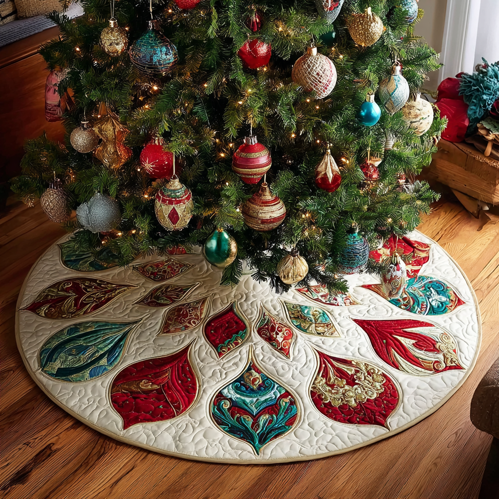 Golden Harmony Christmas Quilted Tree Skirt Holiday Home Decor Christmas Gifts For Enthusiasts