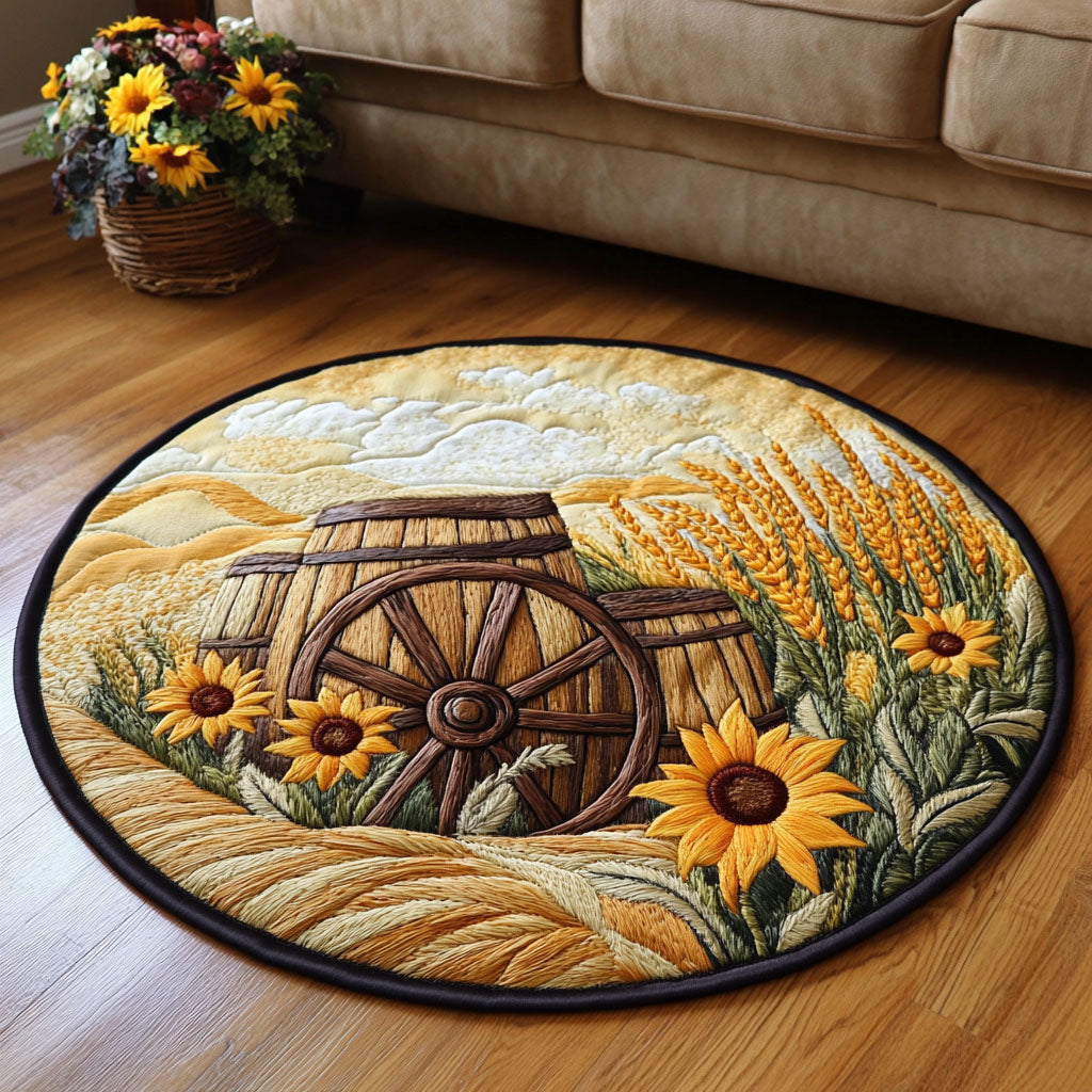 Golden Harvest Barrels Quilted Round Mat Foyer Christmas Decor Good Presents For Farmers