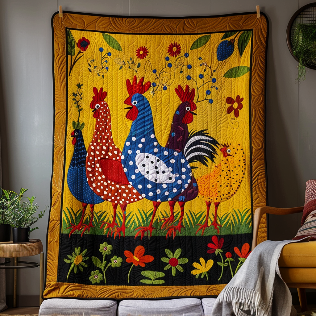 Golden Harvest Chicken Quilted Blanket Gifts For Chicken Owners
