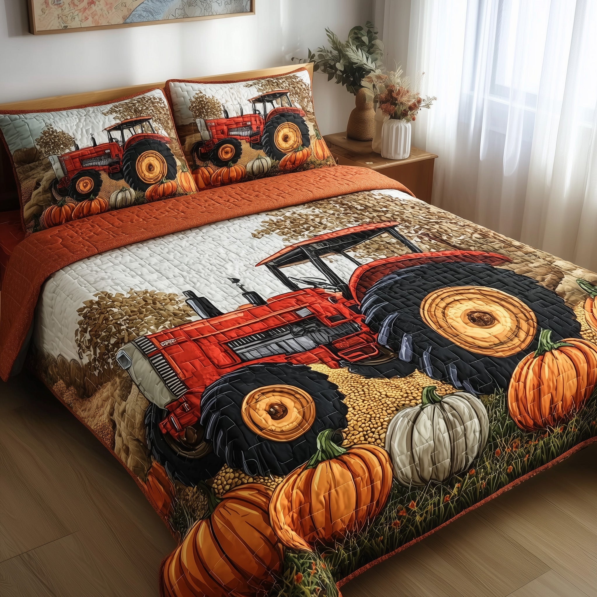 Golden Harvest Quilted Bedding Set Cozy Bedroom
