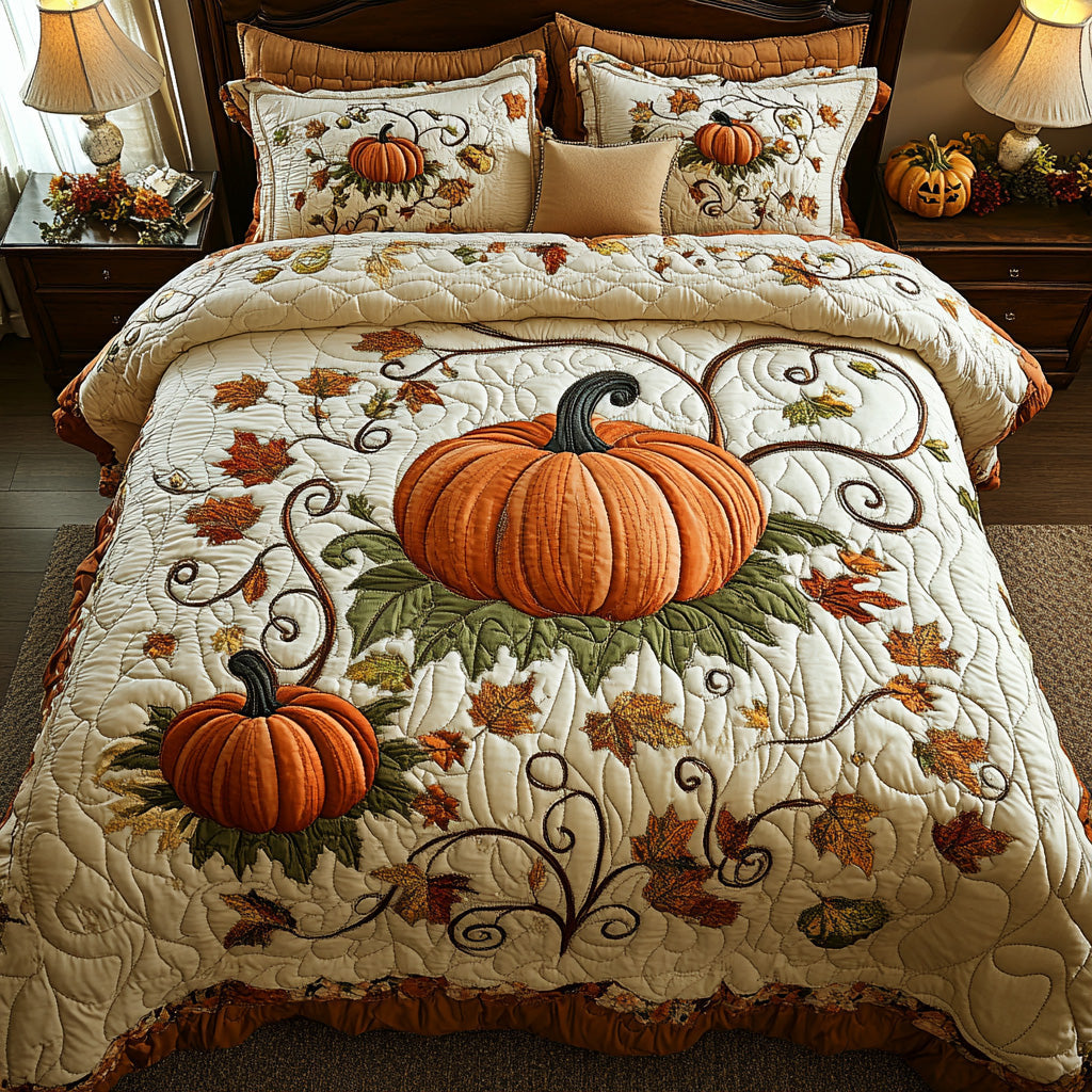 Golden Harvest Quilted Bedding Set Cozy Bedroom Decor Autumn Gift Ideas