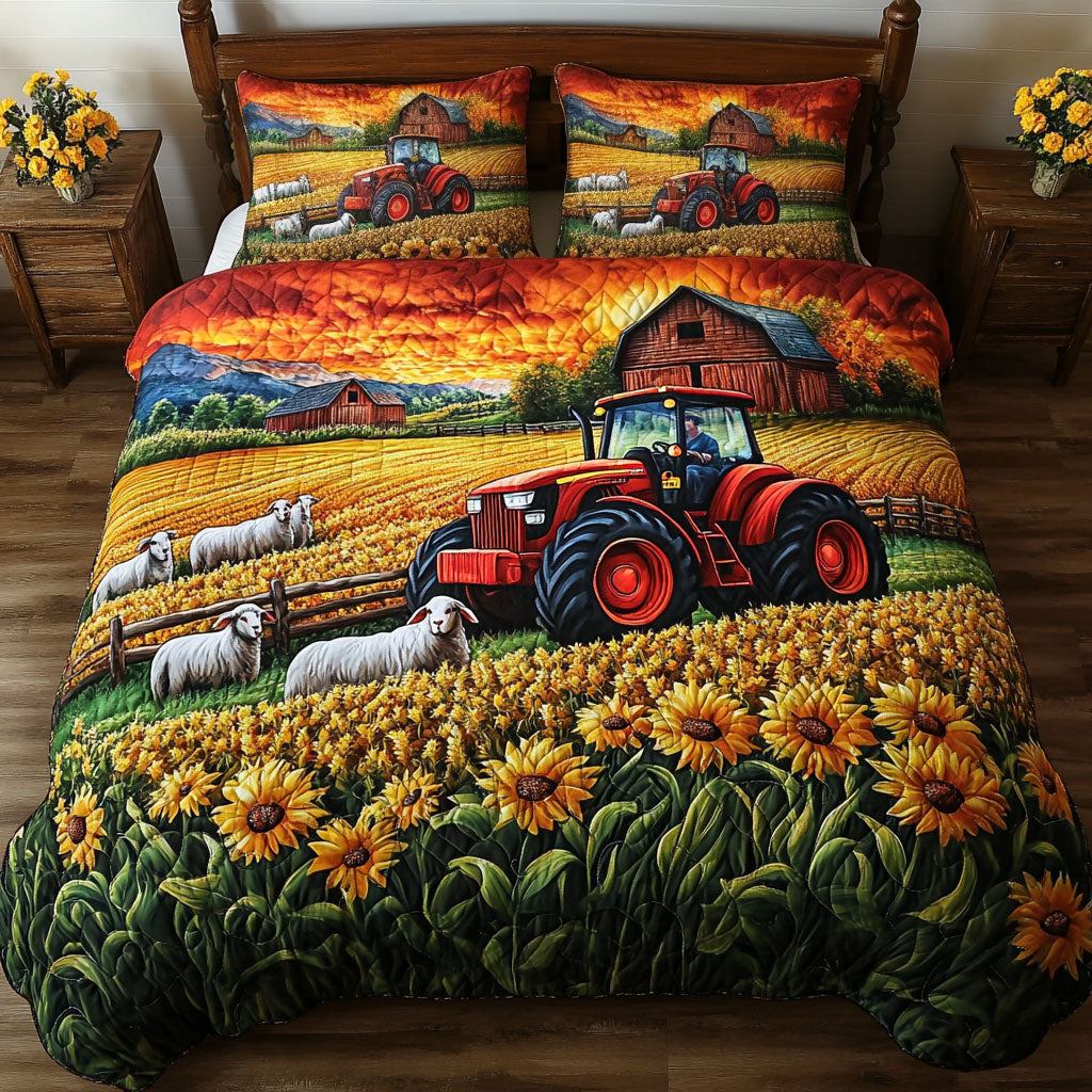 Golden Harvest Quilted Bedding Set Cute Room Decor Funny Tractor Gifts