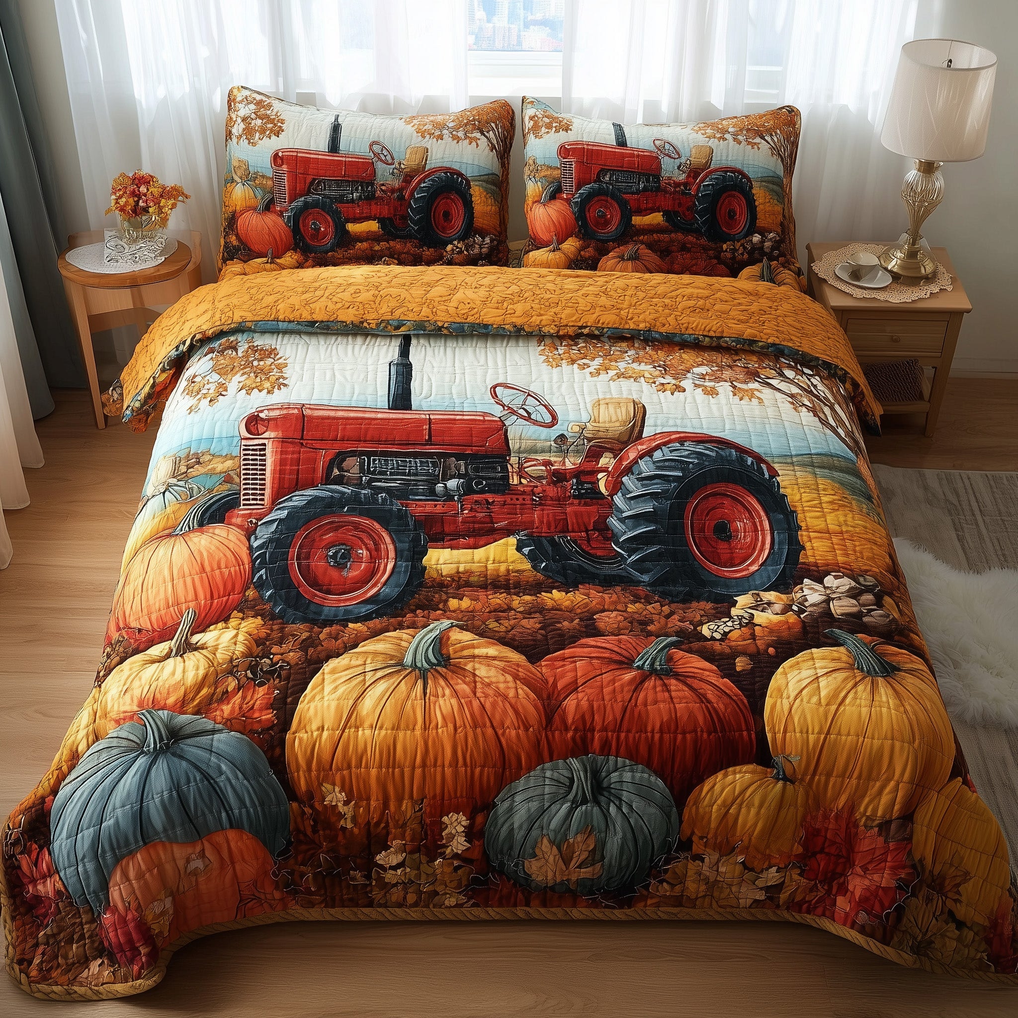 Golden Harvest Quilted Bedding Set Floral Print