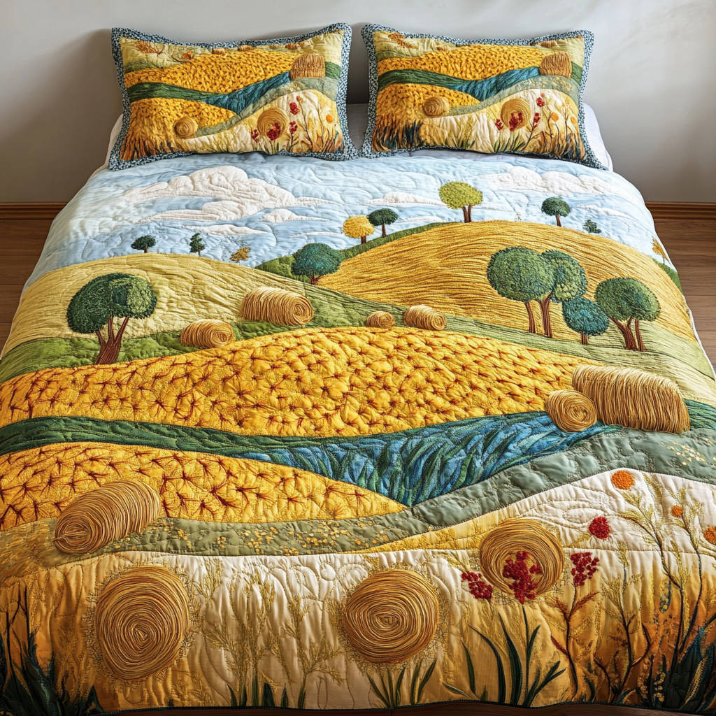 Golden Harvest Quilted Bedding Set Stylish Bedding Merch Gift for Home Lovers