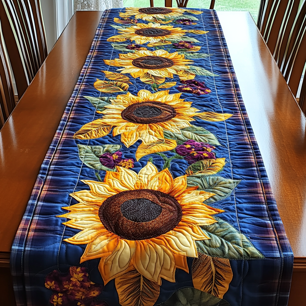Golden Harvest Quilted Table Runner Dinner Table Decor Ideas Gifts For Sunflower Lovers