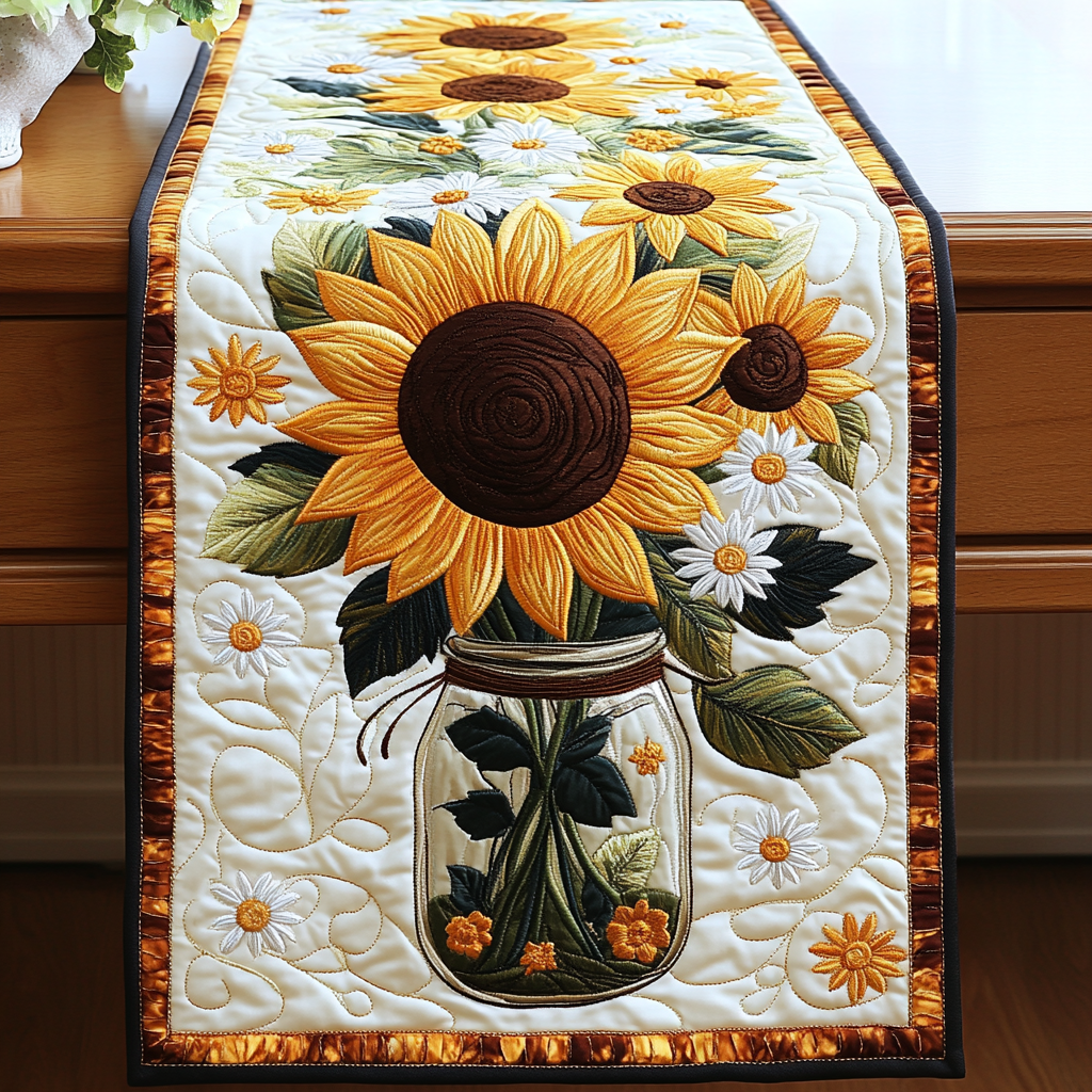 Golden Harvest Quilted Table Runner Spring Flower Table Runner Kitchen Table Decor